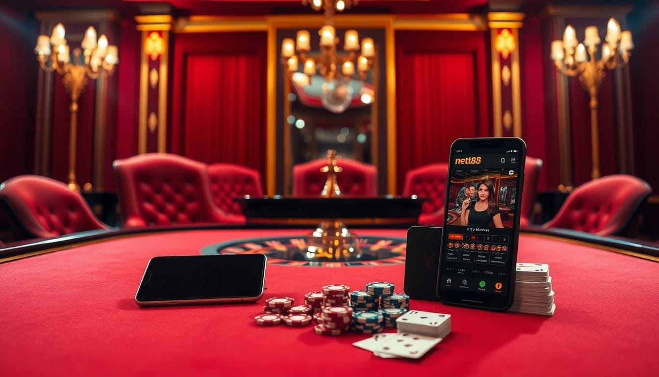 Experience the thrill of betting with the net88 app at a luxurious casino table.
