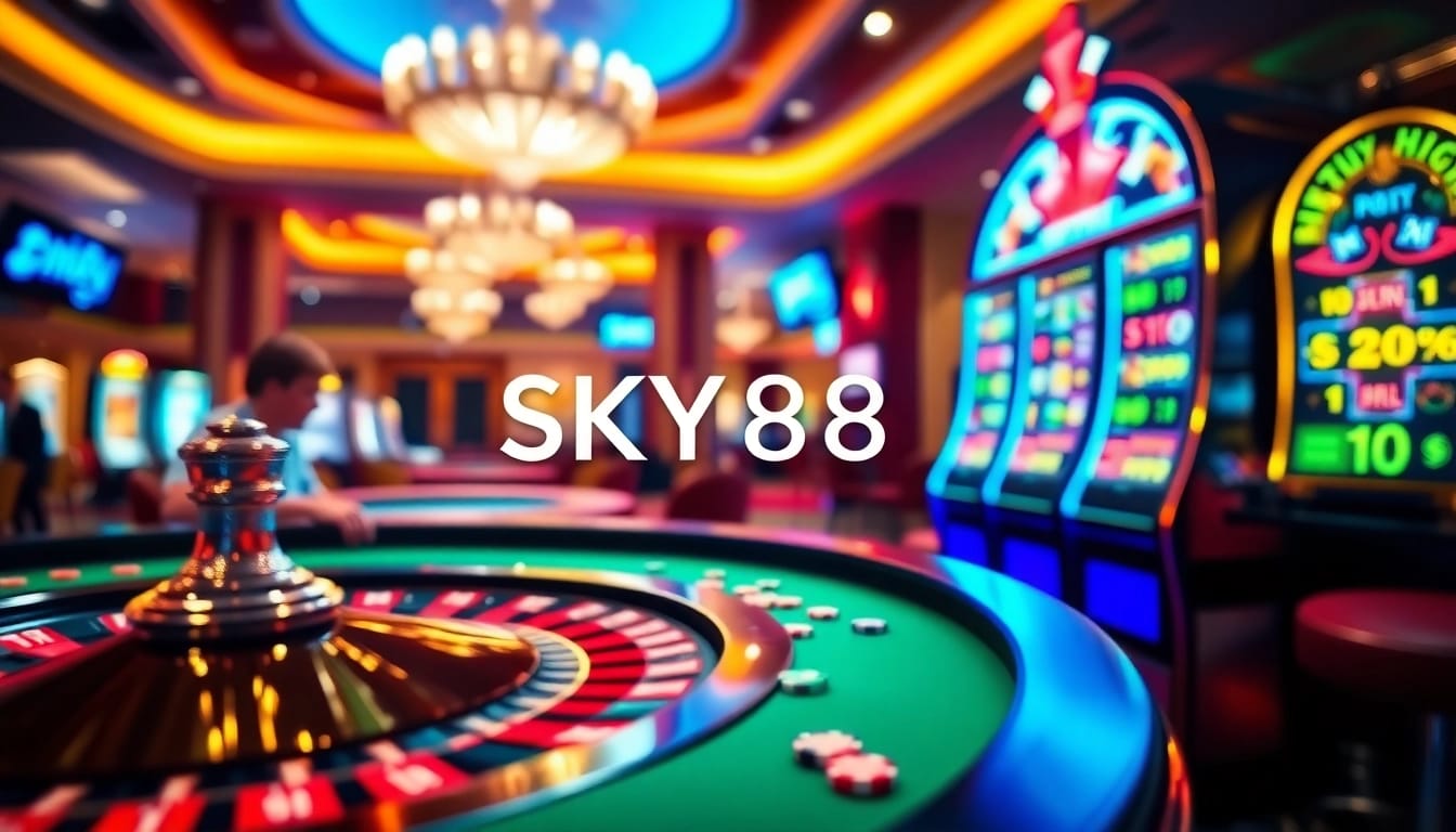 Players enjoying their time at SKY88 casino with roulette and poker action.