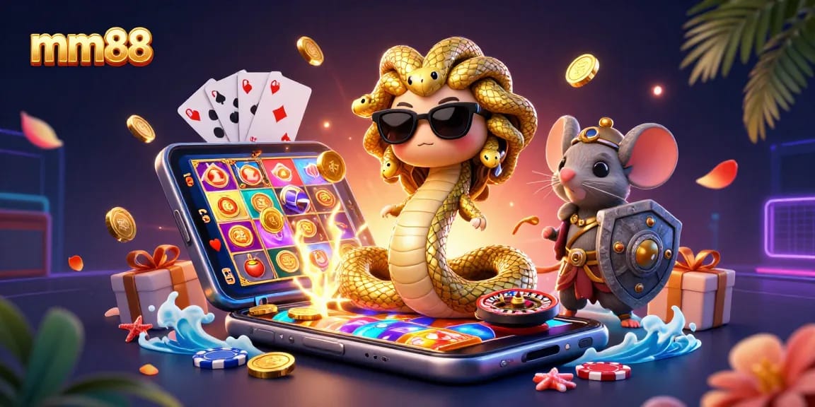 Experience the thrill of mm88 with vivid characters and game elements bursting from the scene.