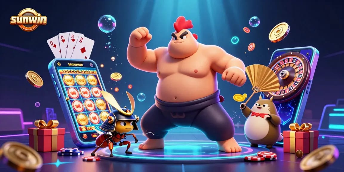 Experience excitement with sunwin as a sumo rooster and samurai cricket battle among casino games.