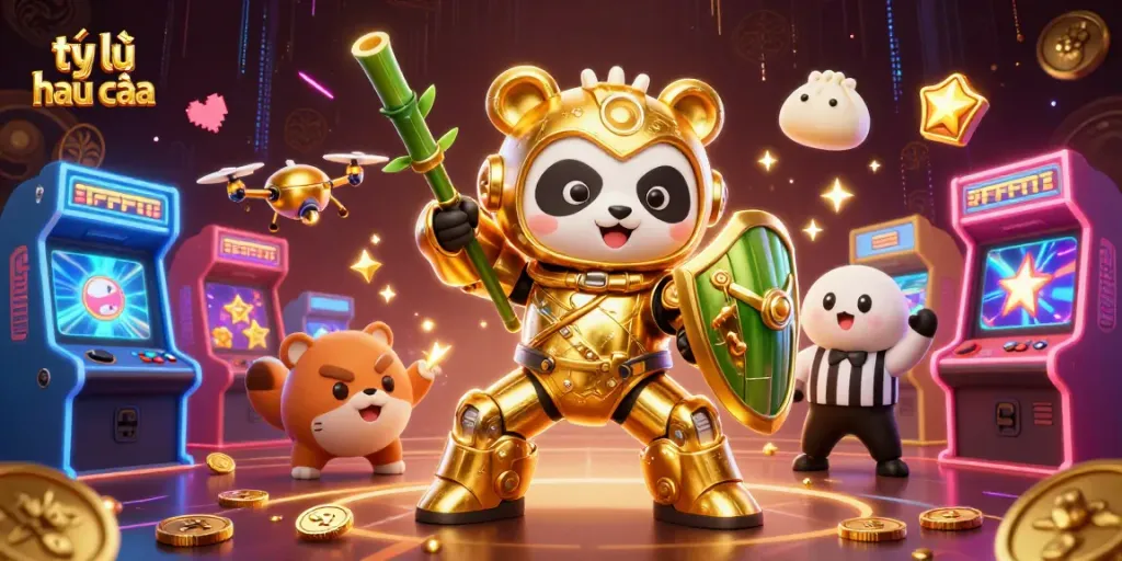 Celebrate winning strategies with tỷ lệ nhà cái in this vibrant 3D gaming scene.