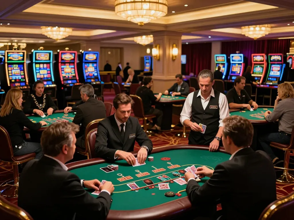 MAX88 blackjack players engaged in intense action at vibrant casino tables.