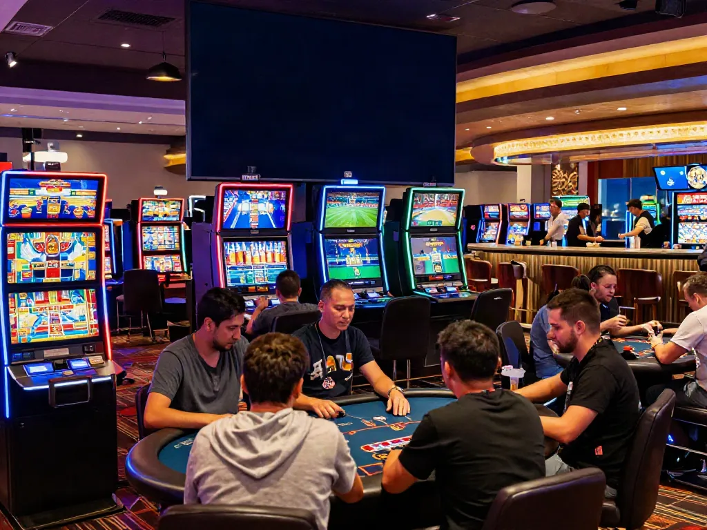Kentastic Casino biedt een levendige speelomgeving met spelers aan gokkasten en poker, ideaal voor entertainment.