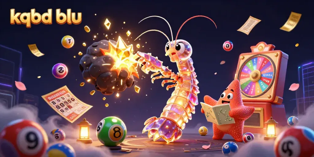 Experience the thrill of kqbd blu with a vibrant 3D illustration featuring a galactic samurai shrimp bursting through gems and coins.