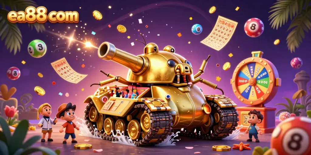 Experience the thrill of gaming with ea88 com's enchanting 3D casino scene bursting with excitement.