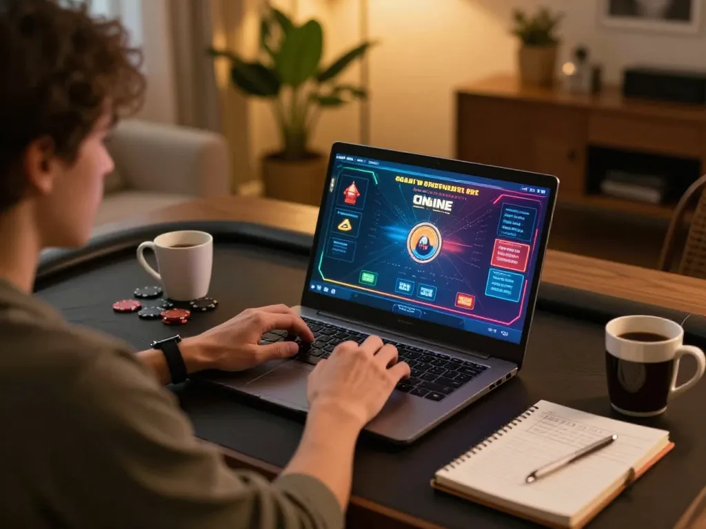 Engaged player using Uk 88 online casino app on laptop for immersive gaming experience.