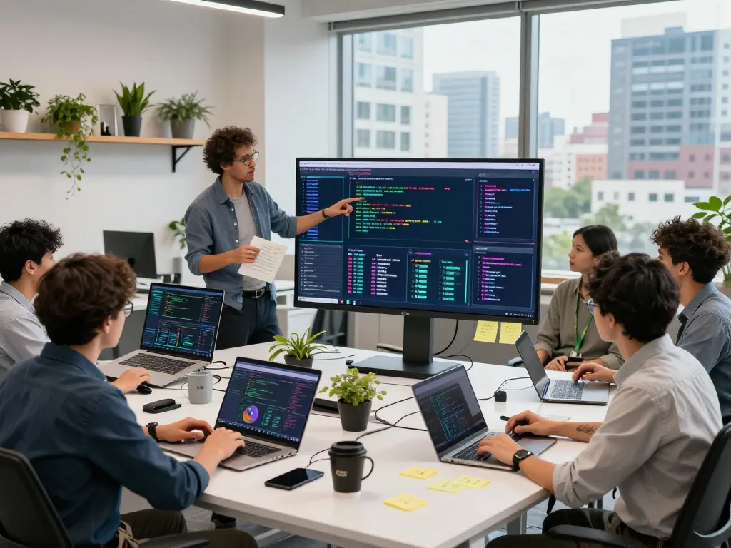 Team collaborating in modern tech workspace using juicy ai tools for innovative solutions