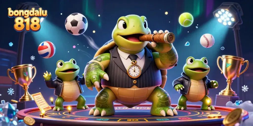 Bongdalu 818 captures the vibrant energy of sports betting with lively characters amidst dynamic gaming elements.