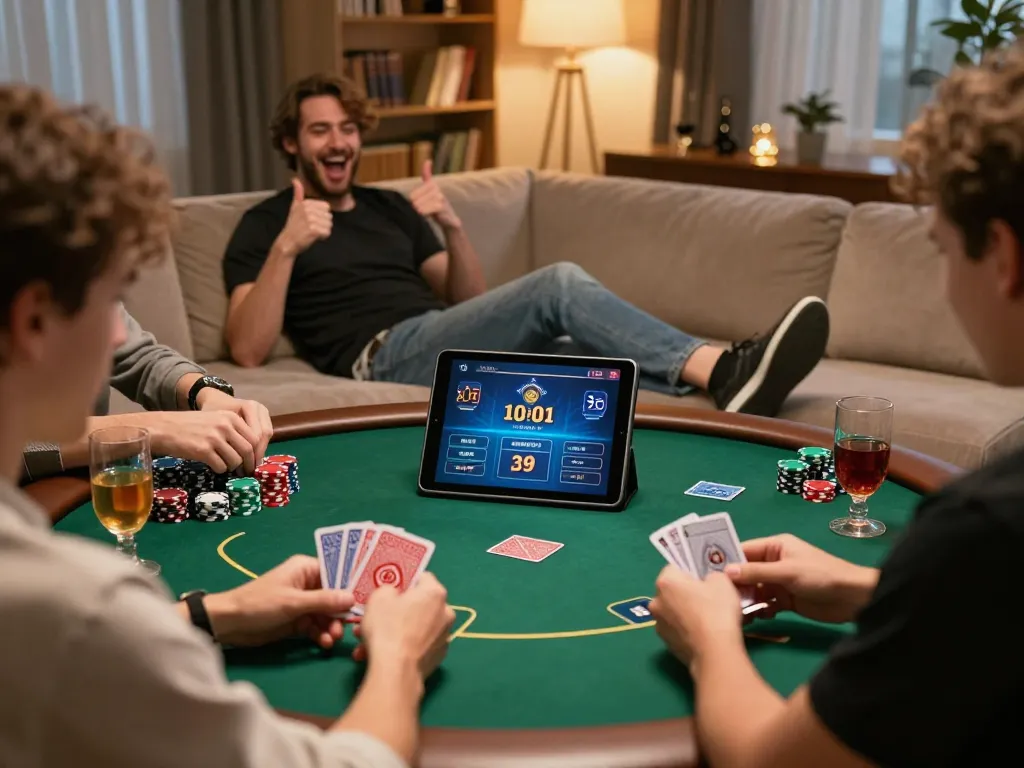 Red88 uy tín showcased in a lively home poker game setting, emphasizing fun and strategic gameplay.