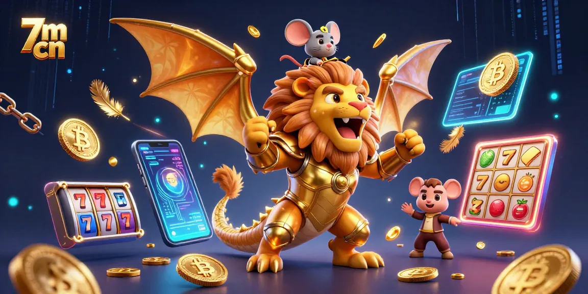 Engage with 7m cn's thrilling casino experience featuring a roaring chimera and glowing cryptocurrencies.
