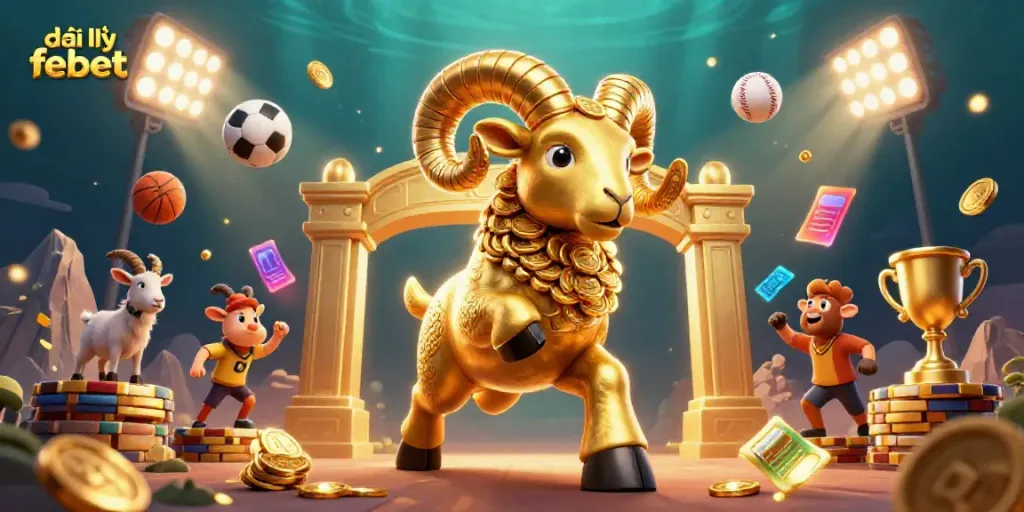 Experience thrilling betting with đại lý febet and dynamic sports elements in a golden casino scene.