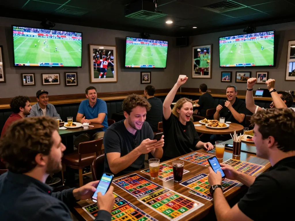 Soi kèo bóng đá highlights active sports betting scene with excited fans, screens showing matches, and strategic discussions.