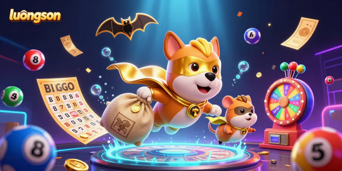 luongson captures the thrilling moments of winning with colorful lottery balls and a superhero dog.