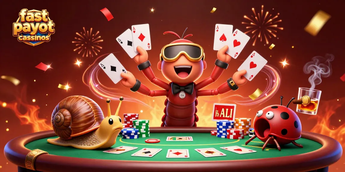 Experience fast payout casinos Australia with cartoon characters at a bustling poker table.