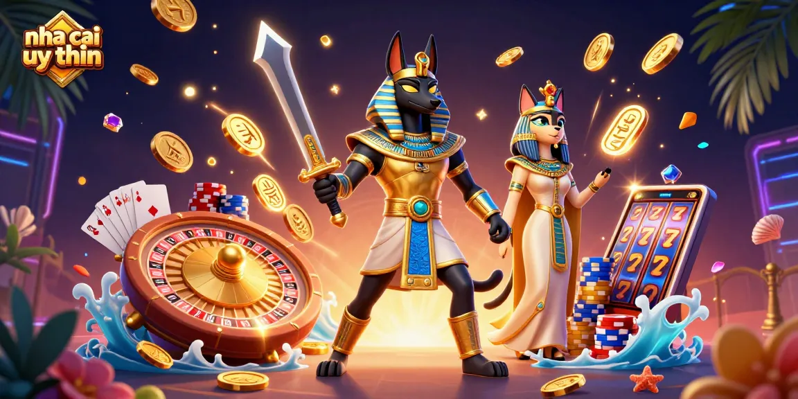 Experience thrilling wins at nha cai uy tin with dynamic casino visuals showcasing Anubis and gaming elements.