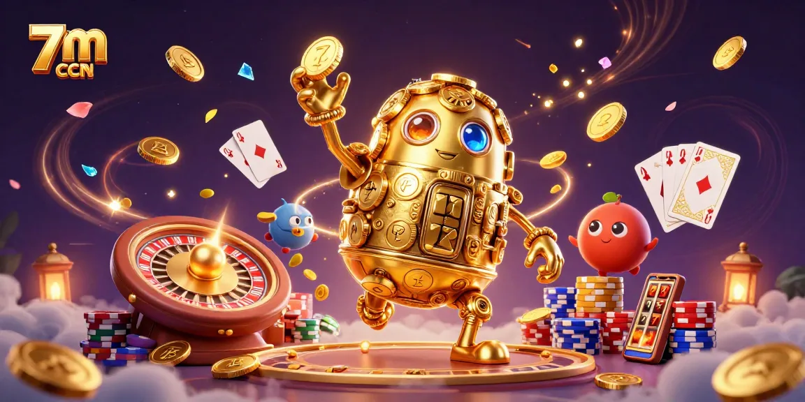 Spin and win at 7m cnn with an immersive 3D casino illustration featuring casino games and gold coins.