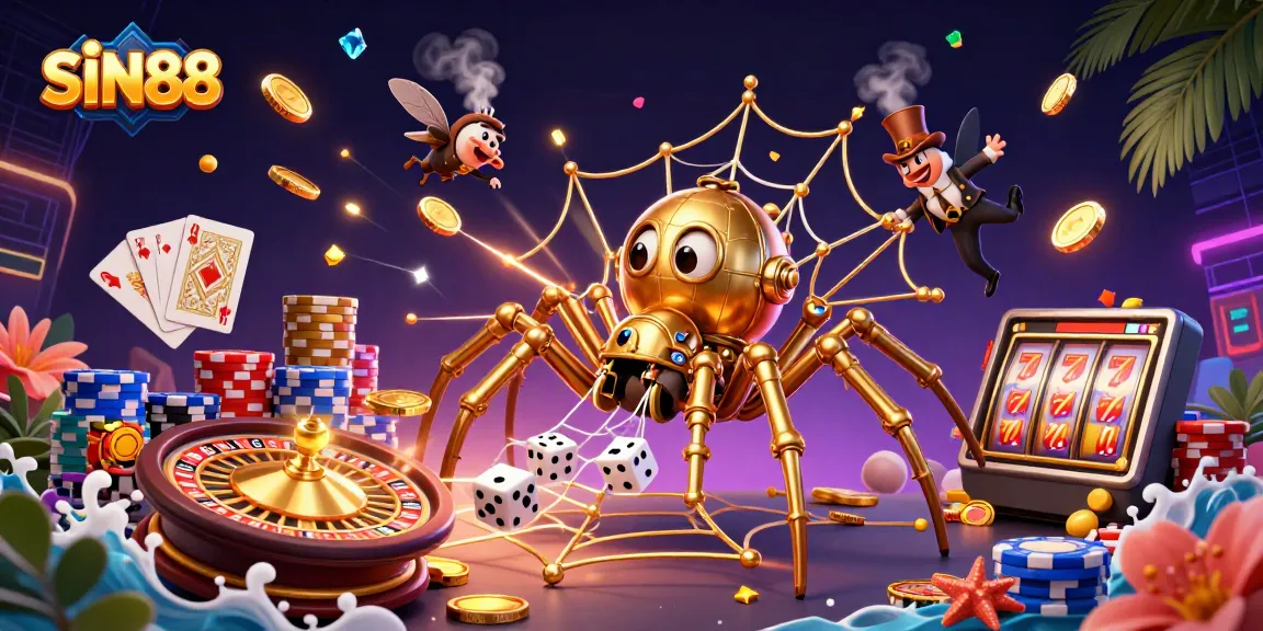 Engage with SIN88 through vibrant 3D casino action featuring golden spider and Victorian elements.