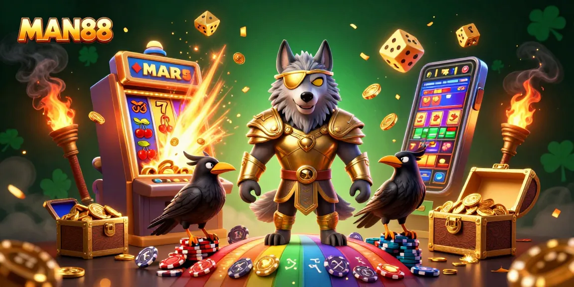 Experience gaming excitement at MAN88 with vibrant slot machines and mythical characters.