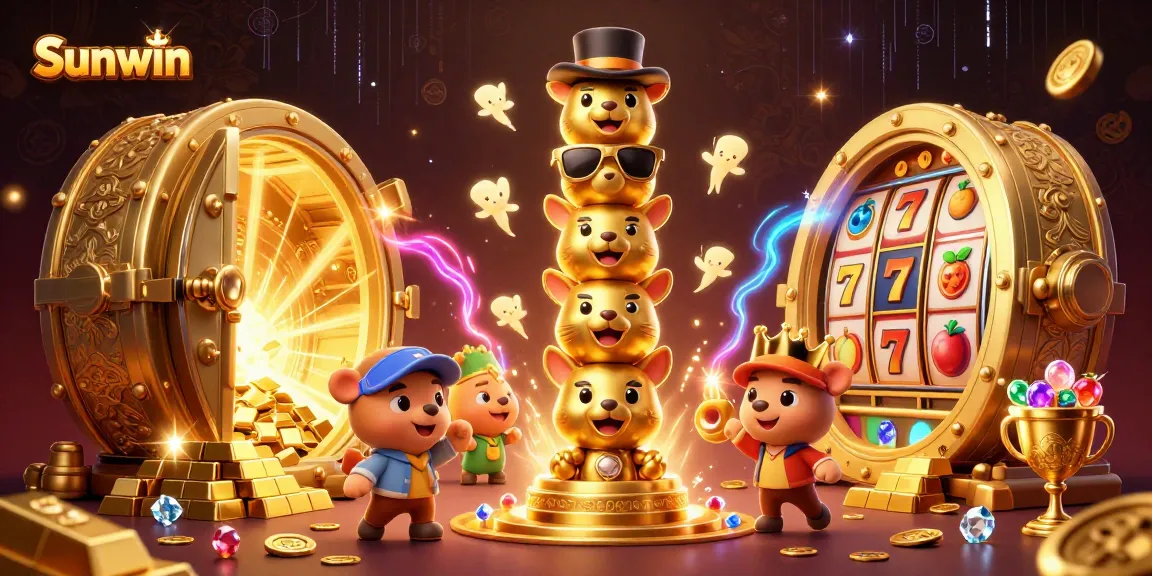 Spin and win with Sunwin's captivating golden totem and vibrant slot elements in a dazzling scene.